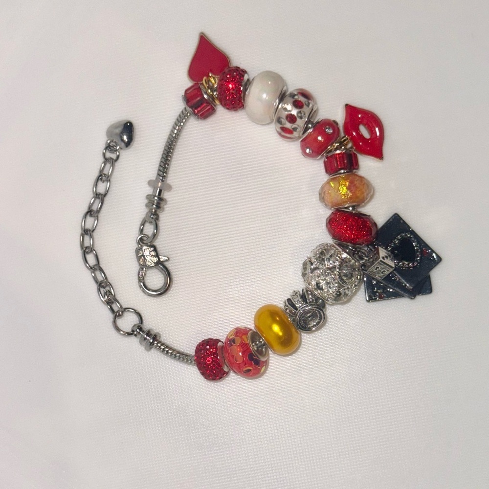 Elegant Red and Silver Ace Charm Bracelet - Picture 5 of 6